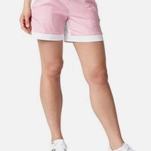 SwingDish Women’s Signature Golf Shorts in Pink & White